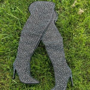 Thigh high rhinestone boots